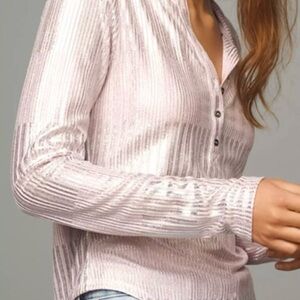 Anthropologie 💕 Shimmer Pink Ribbed Henley Blouse NWOT